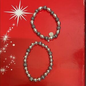 Avon Silver-Tone Beaded Stretch Bracelet Duo